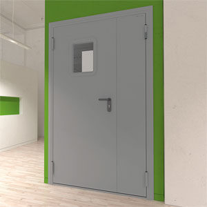 Дверь DoorHan/1150/2050/Техническая/двухств./остеклен./глад./глад./RAL7035/лев./угл. рама, DTO1/1150/2050/7035/L/N